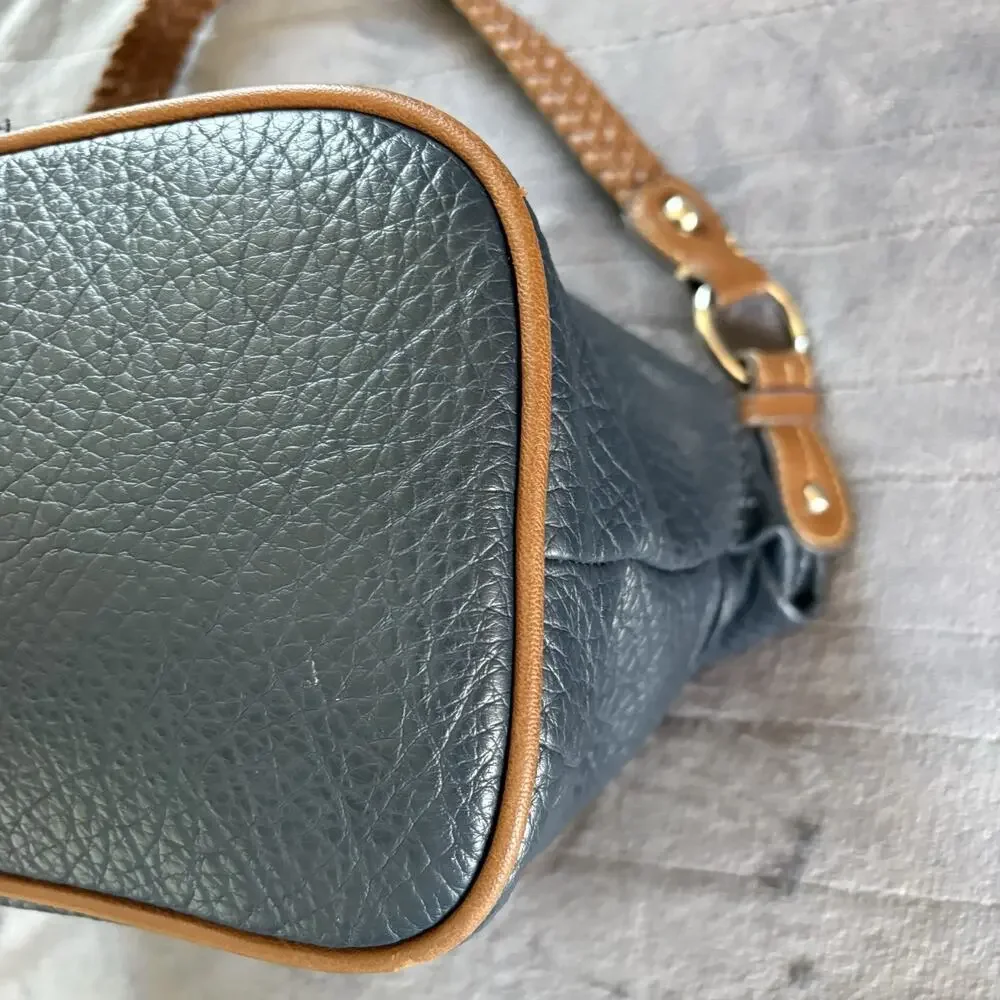 Lauren Conrad Blue Hobo Handbag Vegan Pebbled Leather Shoulder Bag Braided Strap